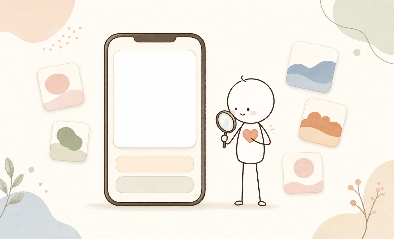 スマートフォンで自分のコミュニケーションを診断するイラスト